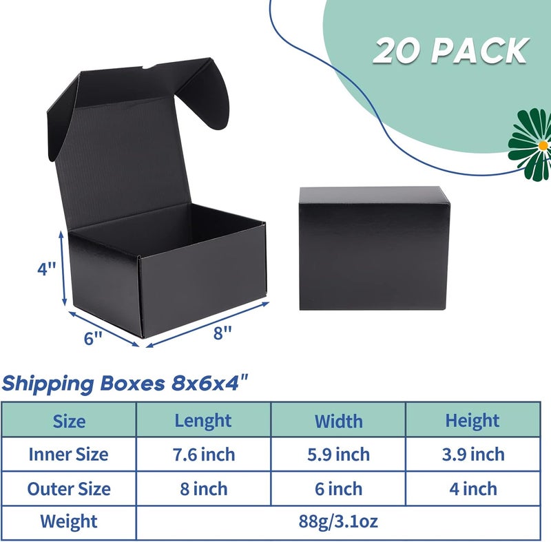 Rempry 8x6x4 Inches Black Shipping Boxes, 20 Pack Small Business Corrugated Cardboard Mailer for Shipping Packaging, Gifts Wrap Boxes with Lids - Image 2